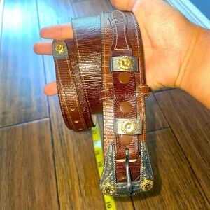 Lizard grab cowhide belt brown belt flower belt country belt southern belt